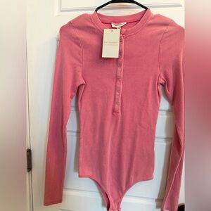 Pink Long Sleeve Henley Bodysuit- S